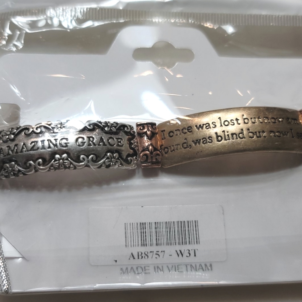 Tri-Tone Floral Scroll Amazing Grace Bracelet - Picture 4 of 6